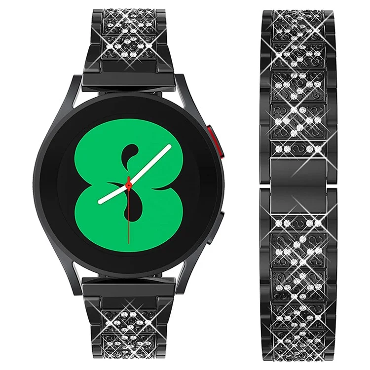 For Samsung Galaxy Watch3 45mm / Huawei Watch GT 46mm Alloy Watch Band 22mm Quick Release Three Beads Rhinestones Decor Bracelet - Black