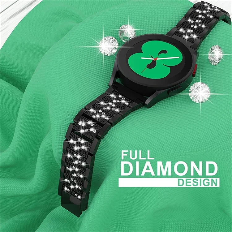For Samsung Galaxy Watch3 45mm / Huawei Watch GT 46mm Alloy Watch Band 22mm Quick Release Three Beads Rhinestones Decor Bracelet - Black