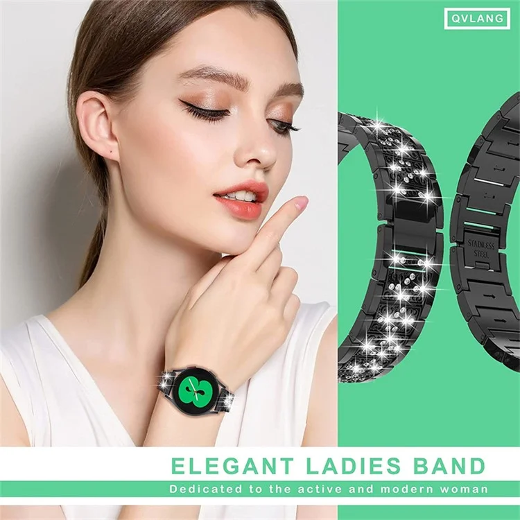For Samsung Galaxy Watch3 45mm / Huawei Watch GT 46mm Alloy Watch Band 22mm Quick Release Three Beads Rhinestones Decor Bracelet - Black