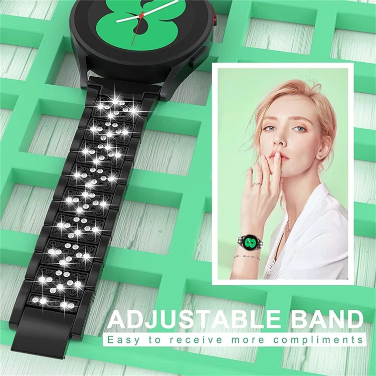 For Samsung Galaxy Watch3 45mm / Huawei Watch GT 46mm Alloy Watch Band 22mm Quick Release Three Beads Rhinestones Decor Bracelet - Black