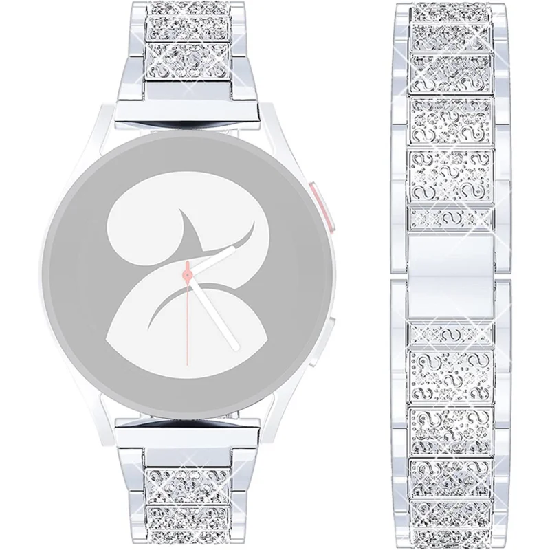 For Samsung Galaxy Watch3 45mm / Huawei Watch GT 46mm Alloy Watch Band 22mm Quick Release Three Beads Rhinestones Decor Bracelet - Silver
