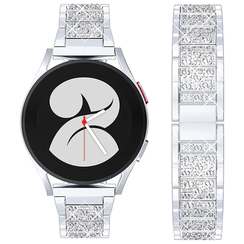 For Samsung Galaxy Watch3 45mm / Huawei Watch GT 46mm Alloy Watch Band 22mm Quick Release Three Beads Rhinestones Decor Bracelet - Silver