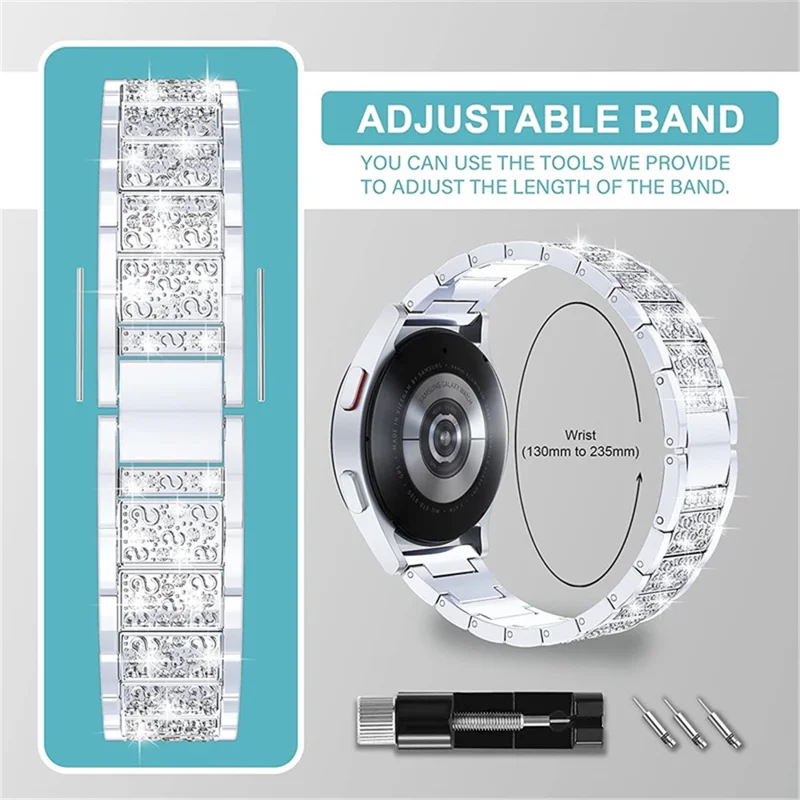 For Samsung Galaxy Watch3 45mm / Huawei Watch GT 46mm Alloy Watch Band 22mm Quick Release Three Beads Rhinestones Decor Bracelet - Silver