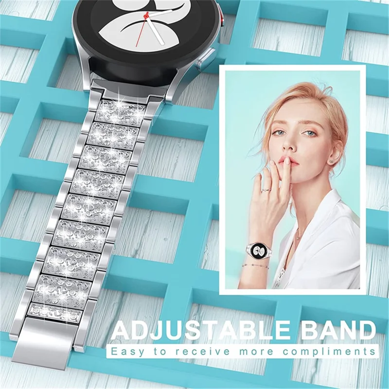 For Samsung Galaxy Watch3 45mm / Huawei Watch GT 46mm Alloy Watch Band 22mm Quick Release Three Beads Rhinestones Decor Bracelet - Silver