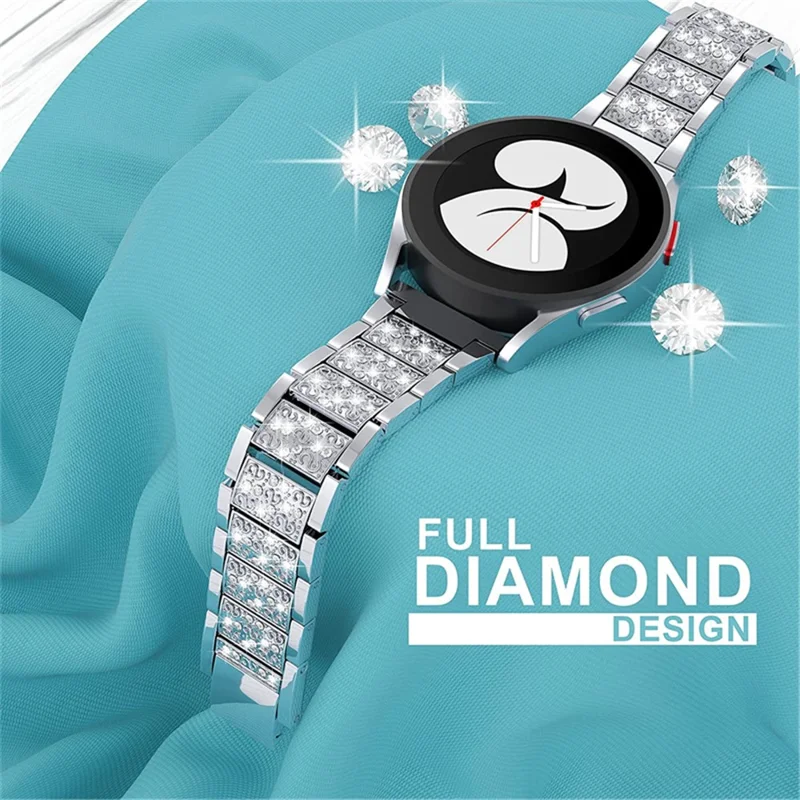 For Samsung Galaxy Watch3 45mm / Huawei Watch GT 46mm Alloy Watch Band 22mm Quick Release Three Beads Rhinestones Decor Bracelet - Silver