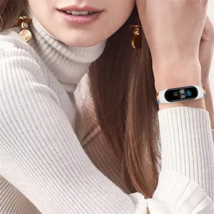 For Xiaomi Mi Band 5 / Band 6 / Band 7 Stretchy Nylon Solo Loop Band Adjustable Braided Sport Elastics Strap - Colorful Green