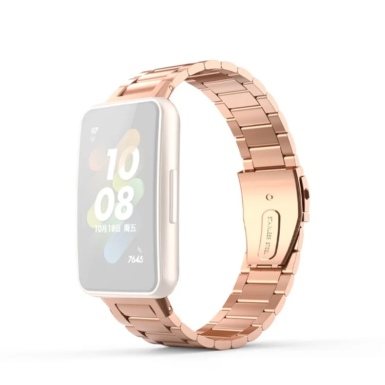 Per Huawei Band 7 Tre Perline in Acciaio Inossidabile Anti-graffio Cinturino di Ricambio per Smartwatch - Rose Gold