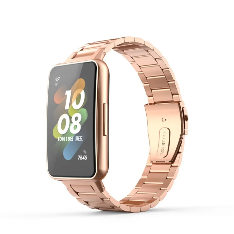 Per Huawei Band 7 Tre Perline in Acciaio Inossidabile Anti-graffio Cinturino di Ricambio per Smartwatch - Rose Gold