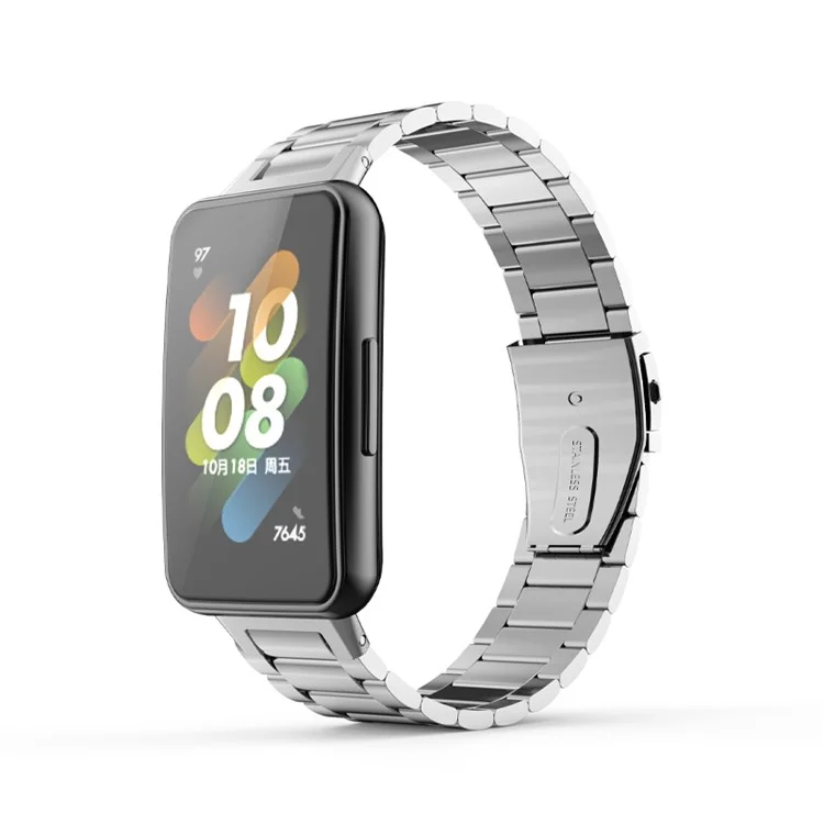 Per Huawei Band 7 Tre perline Cinturino per orologio di ricambio in acciaio inossidabile anti-graffio - Argento