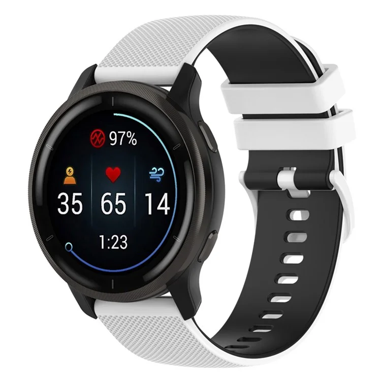 For Garmin Venu2 Plus / Venu Sq / Vivomove Grid Texture Silicone Watch Band 20mm Dual-Tone Strap - White / Black