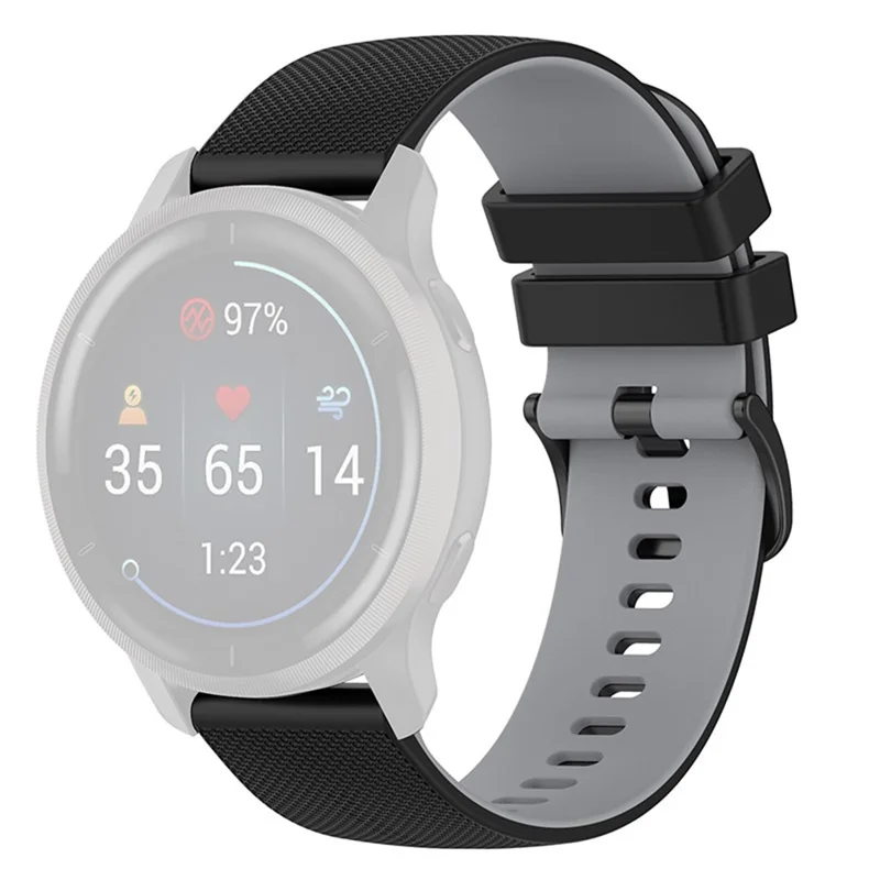 For Garmin Venu2 Plus / Venu Sq / Vivomove Grid Texture Silicone Watch Band 20mm Dual-Color Strap - Black / Grey