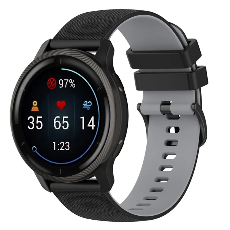For Garmin Venu2 Plus / Venu Sq / Vivomove Grid Texture Silicone Watch Band 20mm Dual-Color Strap - Black / Grey