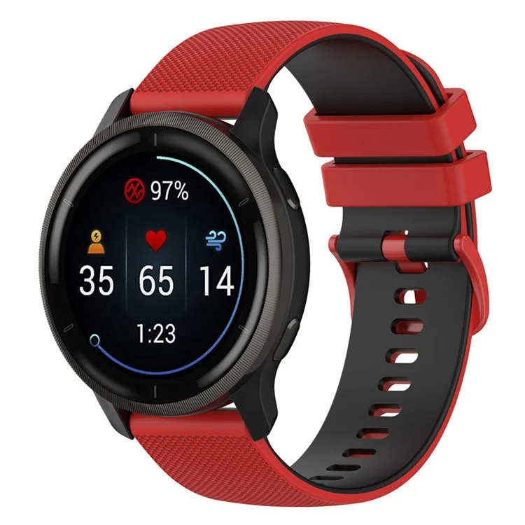 For Garmin Venu2 Plus / Venu Sq / Vivomove Grid Texture Silicone Watch Band 20mm Dual-Color Strap - Red / Black