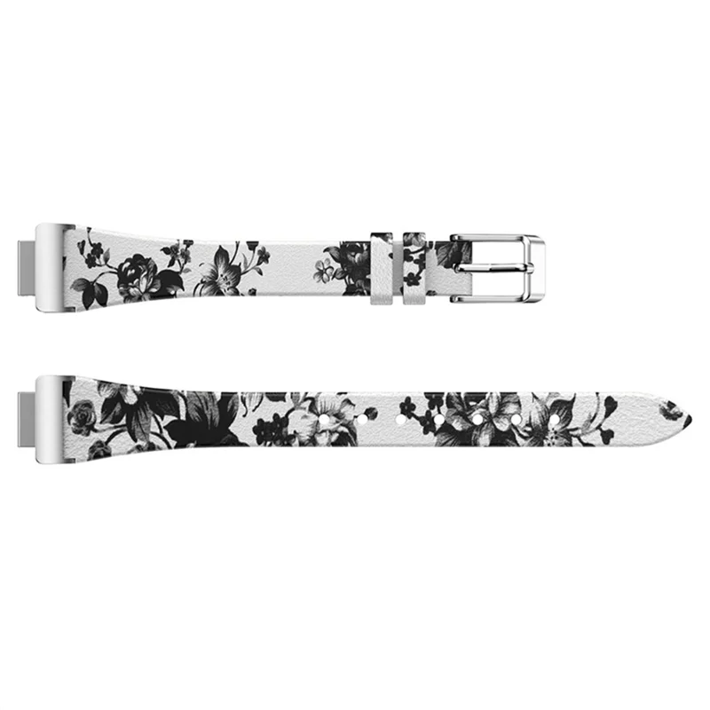 For Fitbit Inspire / Inspire HR / Ace 2 Printed Pattern Watchband Soft Genuine Leather Watch Strap Replacement Bracelet - White / White Roses