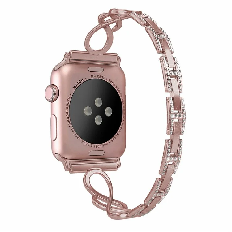 für die apple watch series 7 41mm / se / serie 6 / 5 / 4 40 mm / serie 3 / 2 / 1 38 mm metall anti-wear smart watch band strass-dekor-handgelenksgurt - rosa