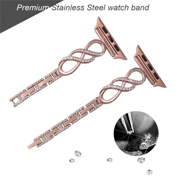 für die apple watch series 7 41mm / se / serie 6 / 5 / 4 40 mm / serie 3 / 2 / 1 38 mm metall anti-wear smart watch band strass-dekor-handgelenksgurt - rosa