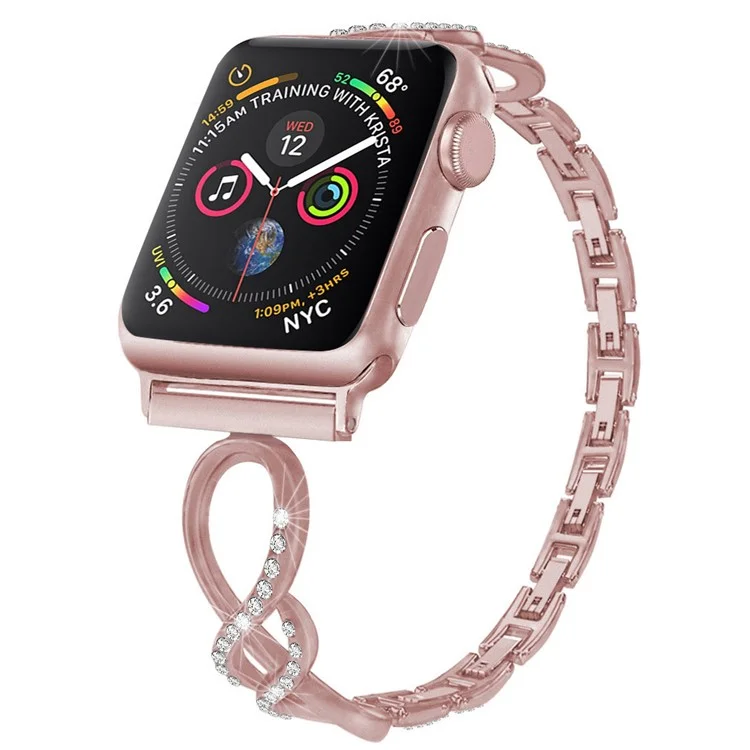 für die apple watch series 7 41mm / se / serie 6 / 5 / 4 40 mm / serie 3 / 2 / 1 38 mm metall anti-wear smart watch band strass-dekor-handgelenksgurt - rosa