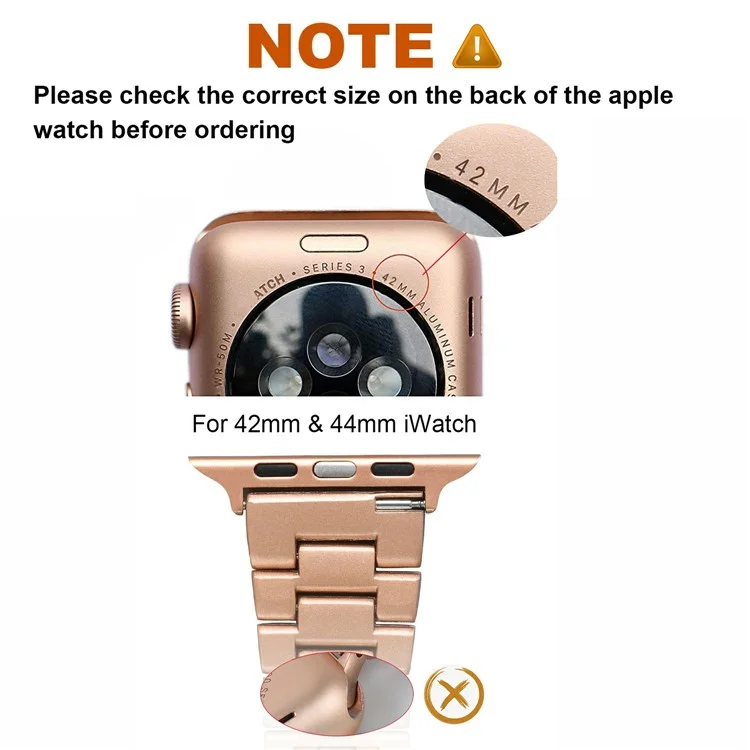 For Apple Watch Series 10 46mm / Ultra 2 Ultra 49mm /  Series 9 8 7 45mm / 6 5 4 SE (2023) SE (2022) SE 44mm / 3 2 1 42mm Three Beads Metal Watch Band Bling Rhinestone Decor Bracelet - Pink