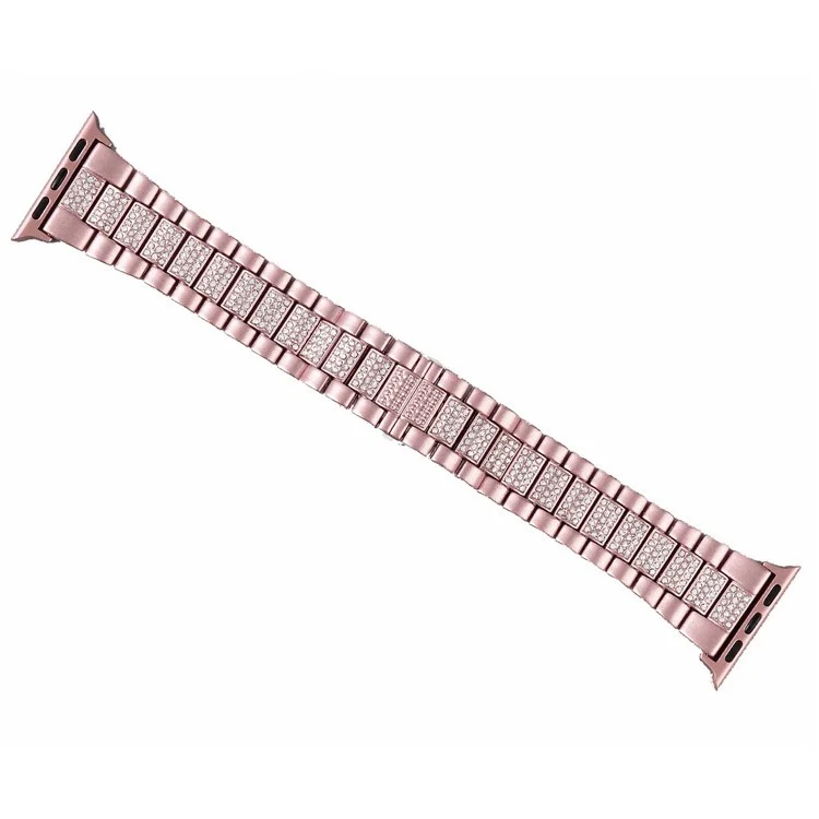 For Apple Watch Series 10 42mm / 9 8 7 41mm / 6 5 4 SE SE (2022) SE (2023) 40mm / 3 2 1 38mm Metal Smart Watch Band Three Beads Rhinestone Decor Bracelet - Pink