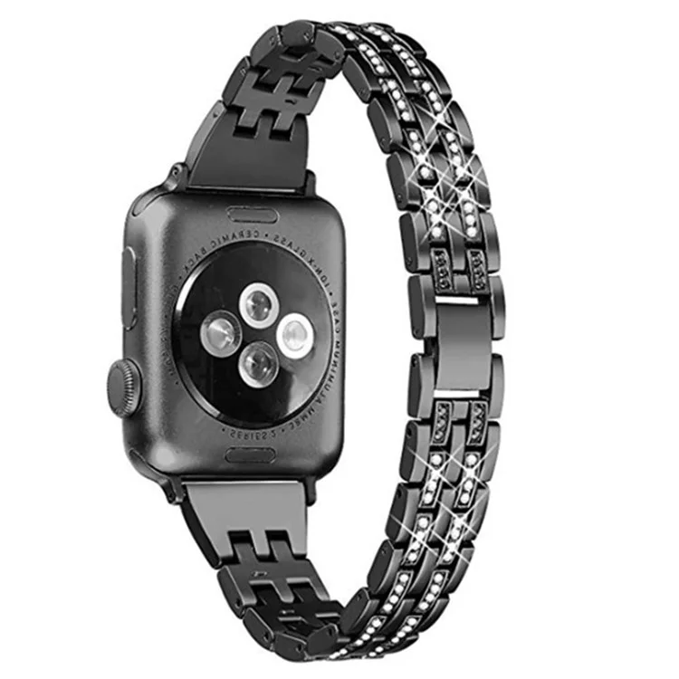 Para Apple Watch Series 10 42mm / 9 8 7 41mm / 6 5 4 SE SE (2022) SE (2023) 40mm / 3 2 1 38mm Smart Watch Metal Strap Rhinestone Decor Replacement Wristband - Preto