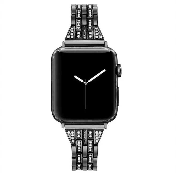 Para Apple Watch Series 10 42mm / 9 8 7 41mm / 6 5 4 SE SE (2022) SE (2023) 40mm / 3 2 1 38mm Smart Watch Metal Strap Rhinestone Decor Replacement Wristband - Preto
