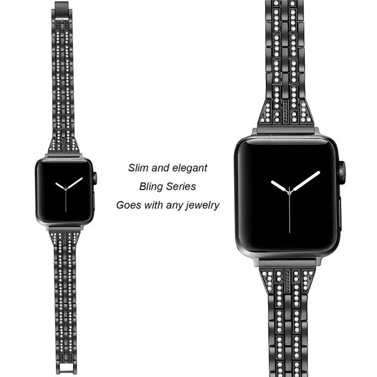 Para Apple Watch Series 10 42mm / 9 8 7 41mm / 6 5 4 SE SE (2022) SE (2023) 40mm / 3 2 1 38mm Smart Watch Metal Strap Rhinestone Decor Replacement Wristband - Preto