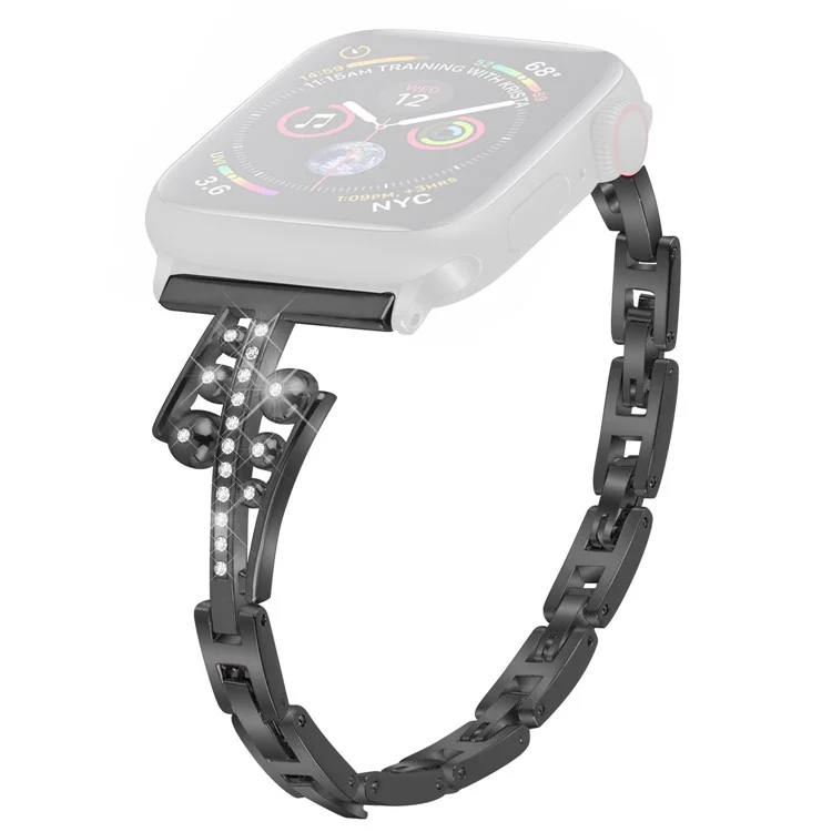 For Apple Watch Series 8 41mm / 7 41mm / SE / Series 6 / 5 / 4 / SE(2022) 40mm / Series 3 / 2 / 1 38mm Metal Watch Band with Rhinestone Decor Repalcement Wrist Strap - Black