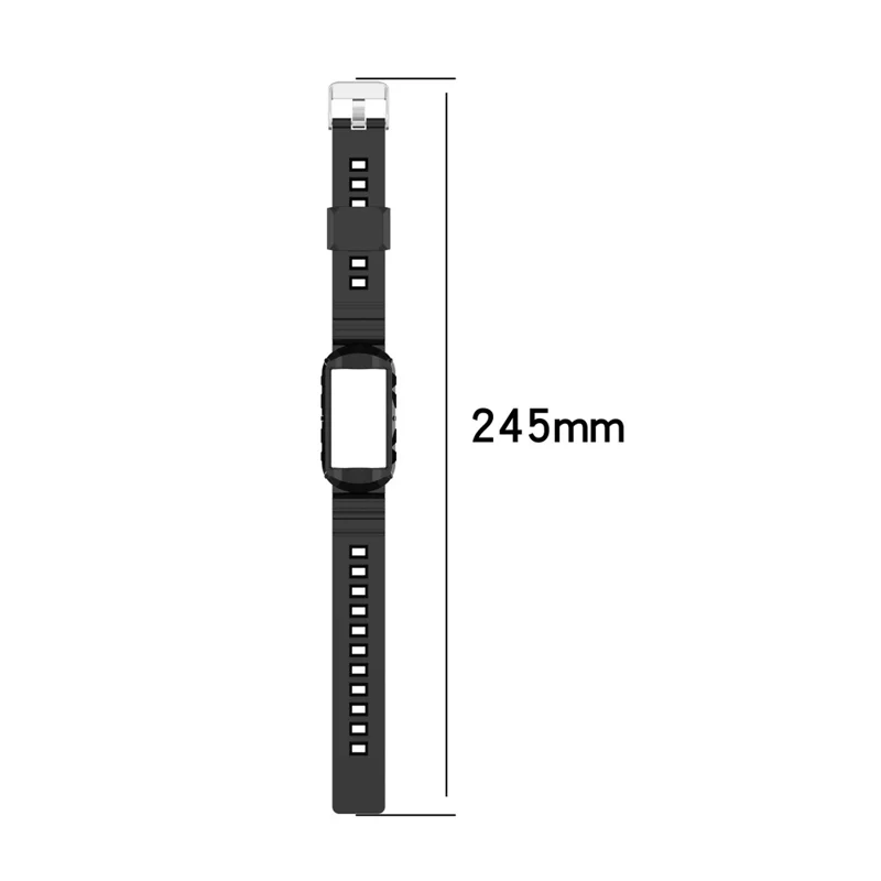 For Fitbit Charge 6 / 5 Silicone Watch Band Adjustable Wrist Strap with Anti-scratch Watch Case - Black