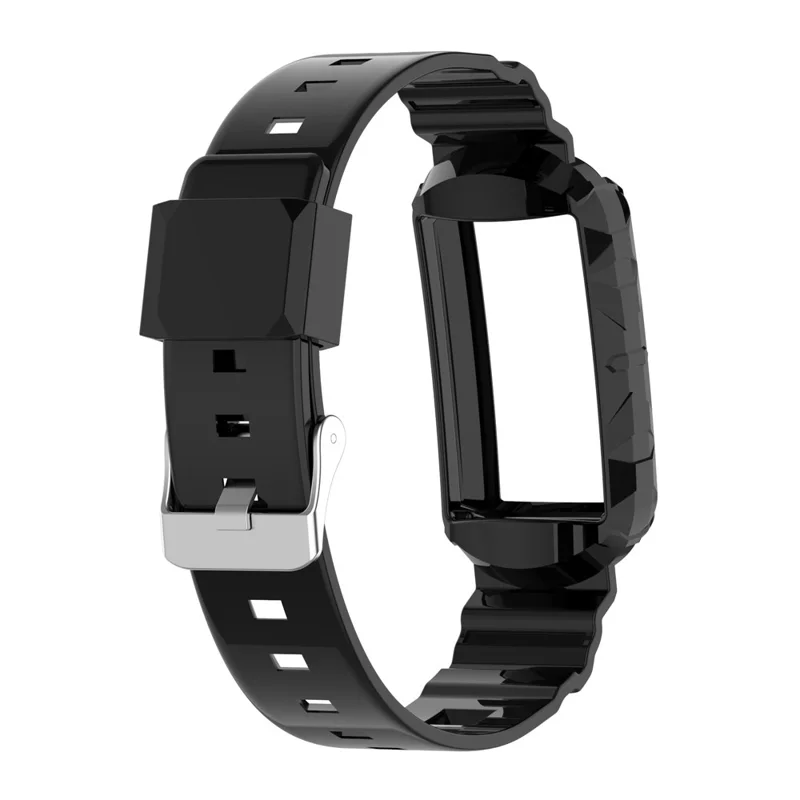 For Fitbit Charge 6 / 5 Silicone Watch Band Adjustable Wrist Strap with Anti-scratch Watch Case - Black