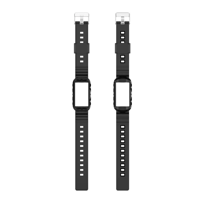 For Fitbit Charge 6 / 5 Silicone Watch Band Adjustable Wrist Strap with Anti-scratch Watch Case - Black