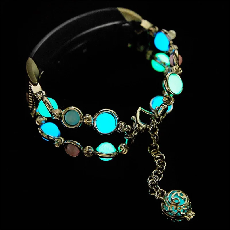 Metallarmband mit Glasperlen für Fitbit Charge 3 / 4, nachleuchtendes Armband Ersatzarmband - Schwarz