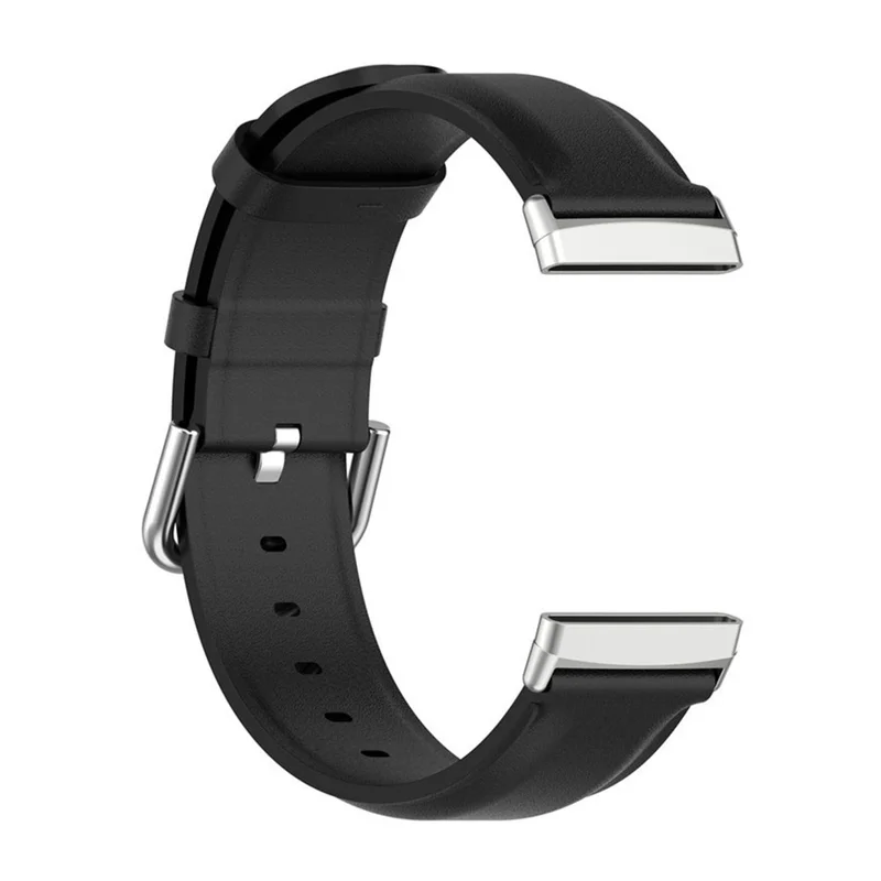 For Fitbit Versa 4 / Sense 2 Watch Band Soft Genuine Leather Replacement Strap with Solid Buckle - Black