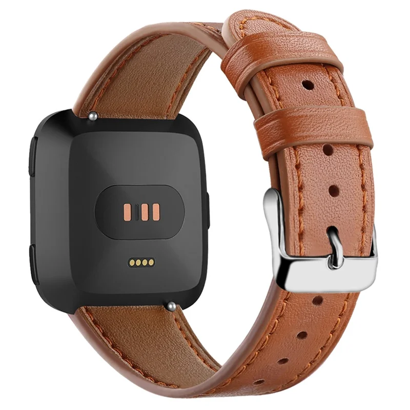 For Fitbit Versa 4 / Sense 2 Round Tail Genuine Leather Wrist Band Adjustable Watch Strap - Brown