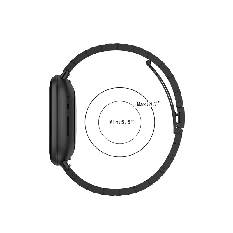 Per Fitbit Versa 4 / Sense 2 Three Beads Smart Watch Band Folding Buckle Metal Wrist Strap Replacement - Black