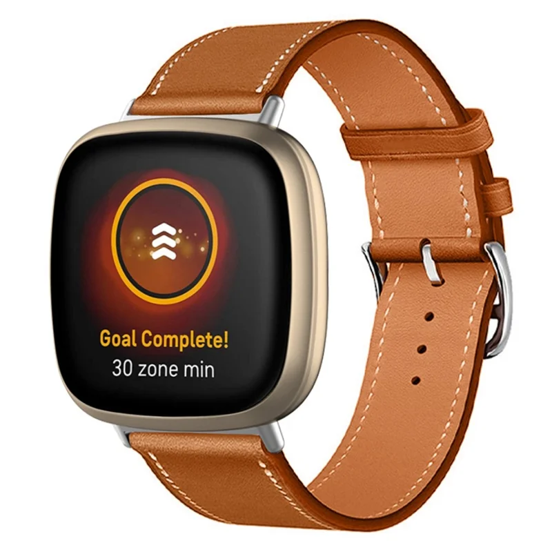 Для Fitbit Versa 4 / Sense 2 Часовой ремешок с строчкой Genuine Leather Wristband Replacement Watch Strap - Коричневый
