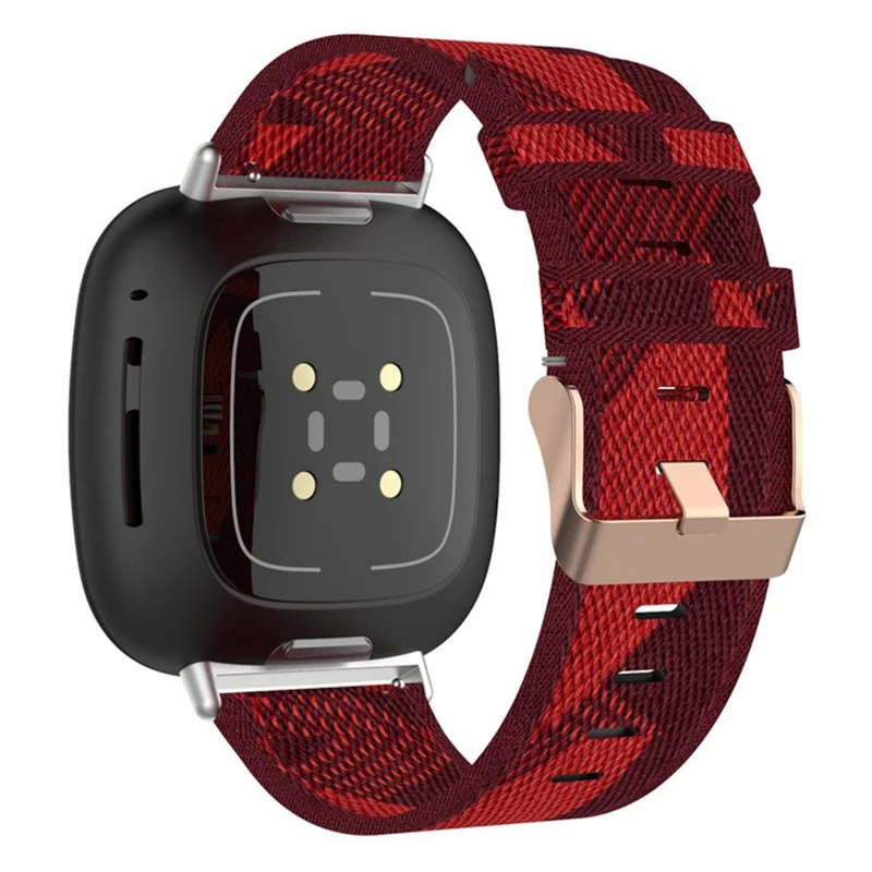 For Fitbit Versa 4 / Sense 2 Smart Watch Strap Pin Buckle Nylon Wrist Band Replacement - Red Stripe
