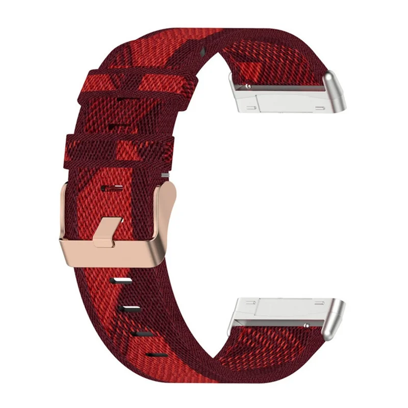 For Fitbit Versa 4 / Sense 2 Smart Watch Strap Pin Buckle Nylon Wrist Band Replacement - Red Stripe