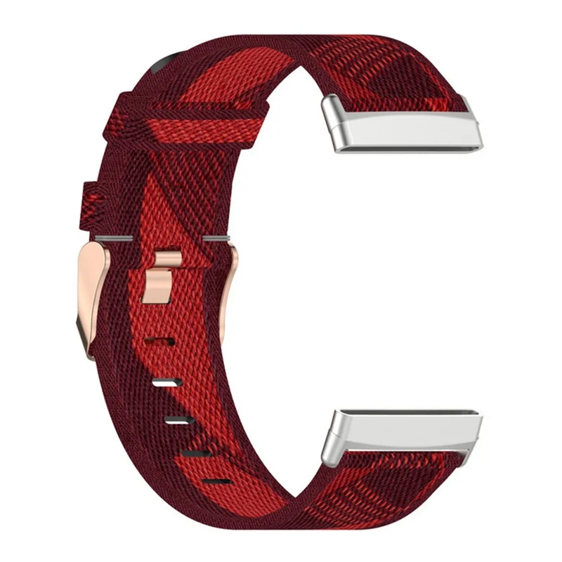 For Fitbit Versa 4 / Sense 2 Smart Watch Strap Pin Buckle Nylon Wrist Band Replacement - Red Stripe