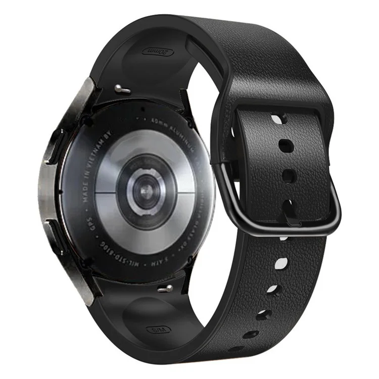 Pour Samsung Galaxy Watch6 40mm 44mm / Watch6 Classic 43mm 47mm / Watch 5 40mm 44mm / 5 Pro 45mm / Watch4 40mm 44mm Bracelet de montre à dégagement rapide Bande en cuir enduit de silicone réglable - Noir