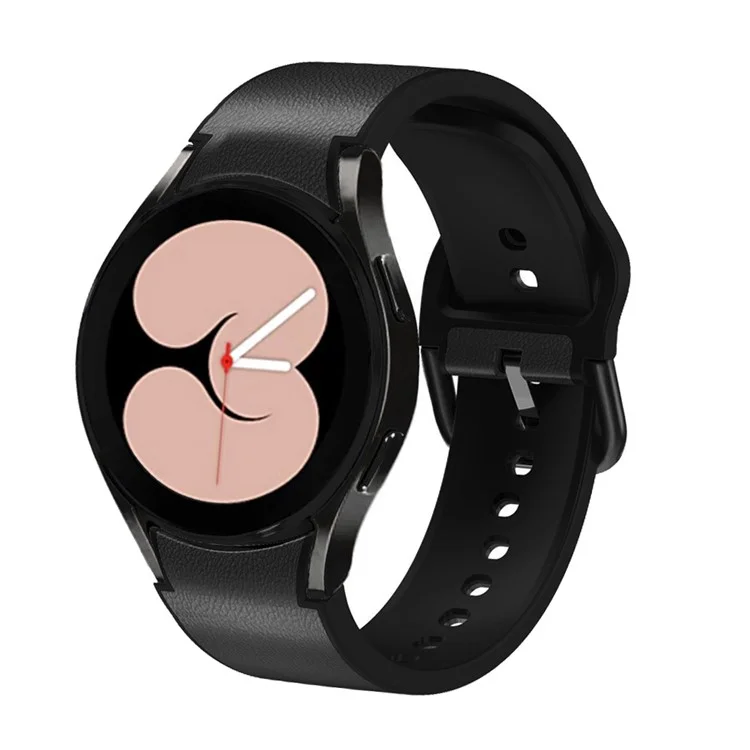 Pour Samsung Galaxy Watch6 40mm 44mm / Watch6 Classic 43mm 47mm / Watch 5 40mm 44mm / 5 Pro 45mm / Watch4 40mm 44mm Bracelet de montre à dégagement rapide Bande en cuir enduit de silicone réglable - Noir