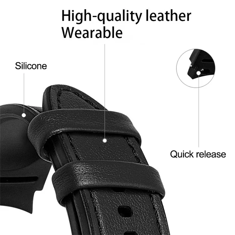 Pour Samsung Galaxy Watch6 40mm 44mm / Watch6 Classic 43mm 47mm / Watch 5 40mm 44mm / 5 Pro 45mm / Watch4 40mm 44mm Bracelet de montre à dégagement rapide Bande en cuir enduit de silicone réglable - Noir