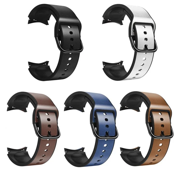 Pour Samsung Galaxy Watch6 40mm 44mm / Watch6 Classic 43mm 47mm / Watch 5 40mm 44mm / 5 Pro 45mm / Watch4 40mm 44mm Bracelet de montre à dégagement rapide Bande en cuir enduit de silicone réglable - Noir