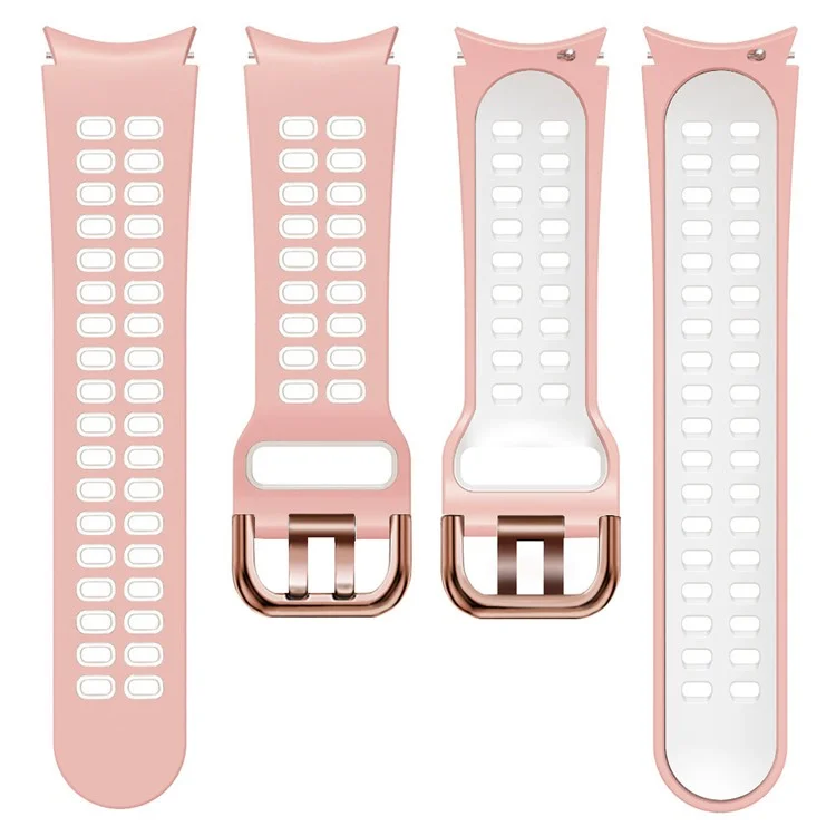 Для Samsung Galaxy Watch 5 40 мм / 44 мм / 5 Pro 45mm Watch Band Dual-Color Watch Bess Silicone Silicone Watch Land с Двунелечной Пряжкой - Розовый / Белый