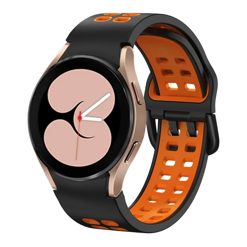 For Samsung Galaxy Watch 5 40mm  /  44mm  /  5 Pro 45mm Watch Band Dual-Color Watch Strap Silicone Watchband with Dual-Hole Buckle - Black / Orange