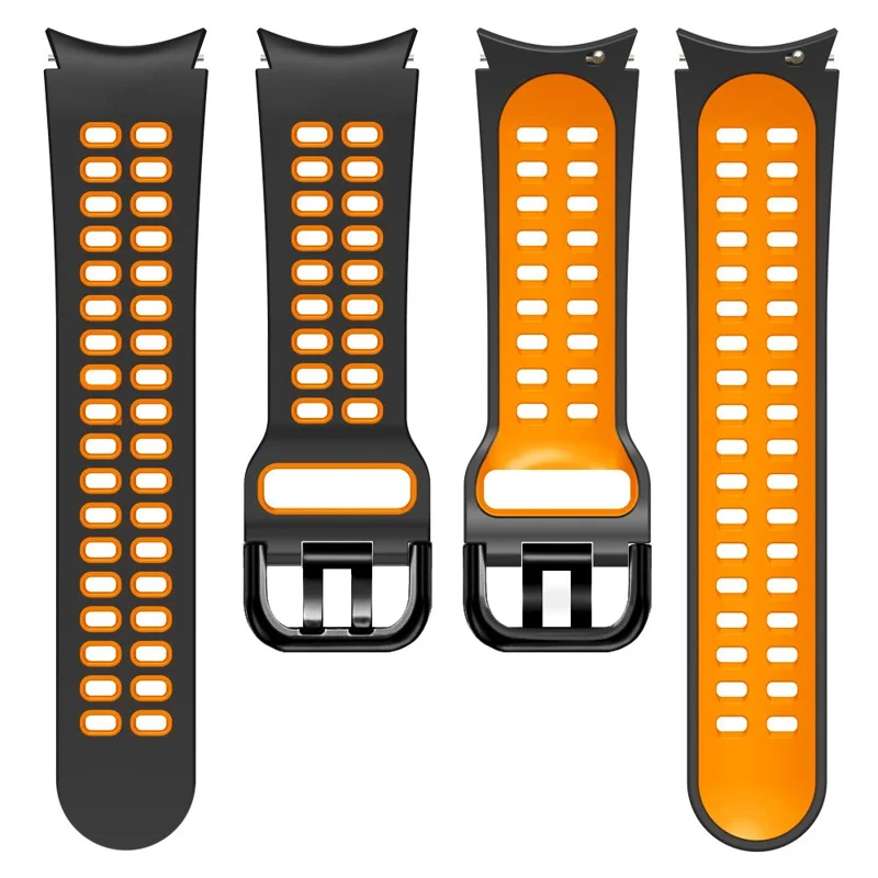 For Samsung Galaxy Watch 5 40mm  /  44mm  /  5 Pro 45mm Watch Band Dual-Color Watch Strap Silicone Watchband with Dual-Hole Buckle - Black / Orange