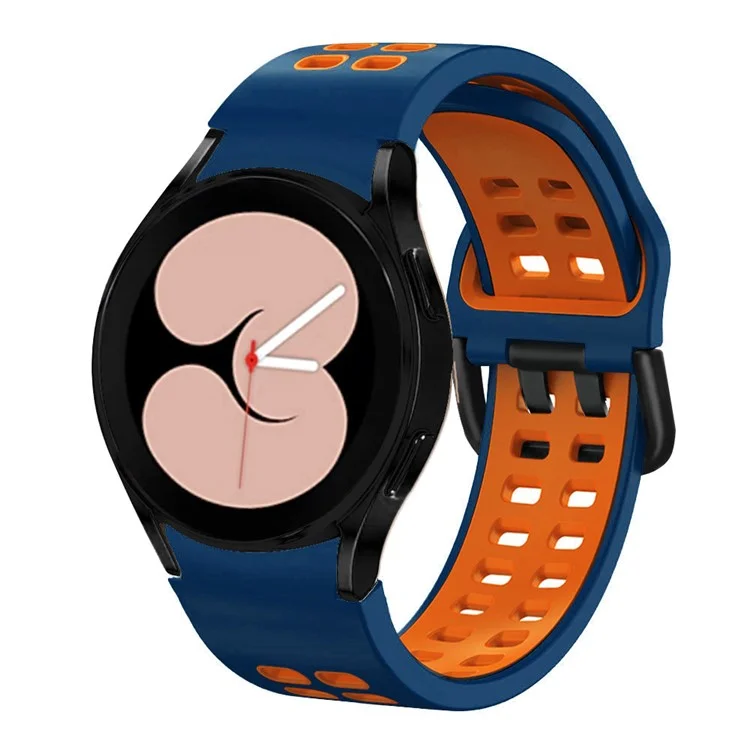 For Samsung Galaxy Watch 5 40mm  /  44mm  /  5 Pro 45mm Watch Band Dual-Color Watch Strap Silicone Watchband with Dual-Hole Buckle - Midnight Blue / Orange