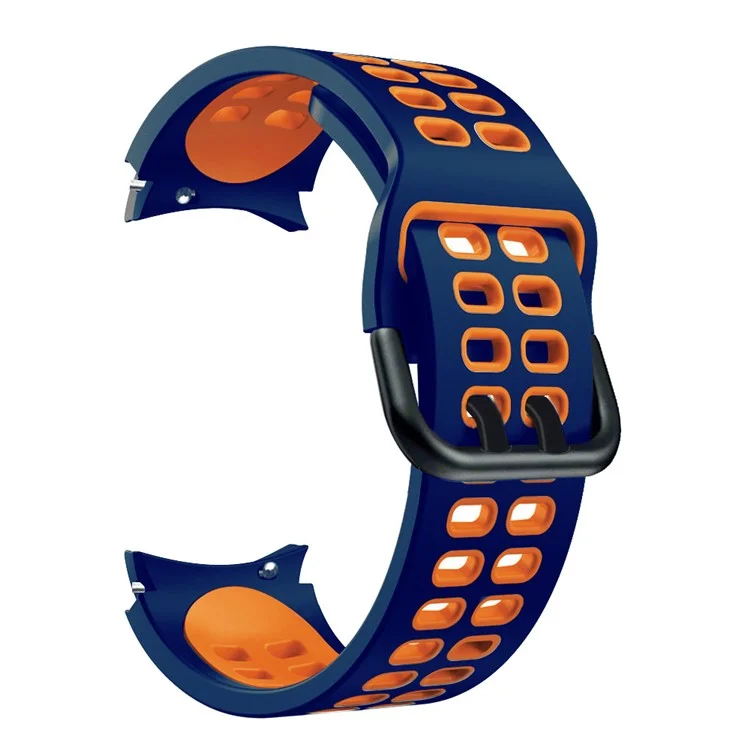 For Samsung Galaxy Watch 5 40mm  /  44mm  /  5 Pro 45mm Watch Band Dual-Color Watch Strap Silicone Watchband with Dual-Hole Buckle - Midnight Blue / Orange