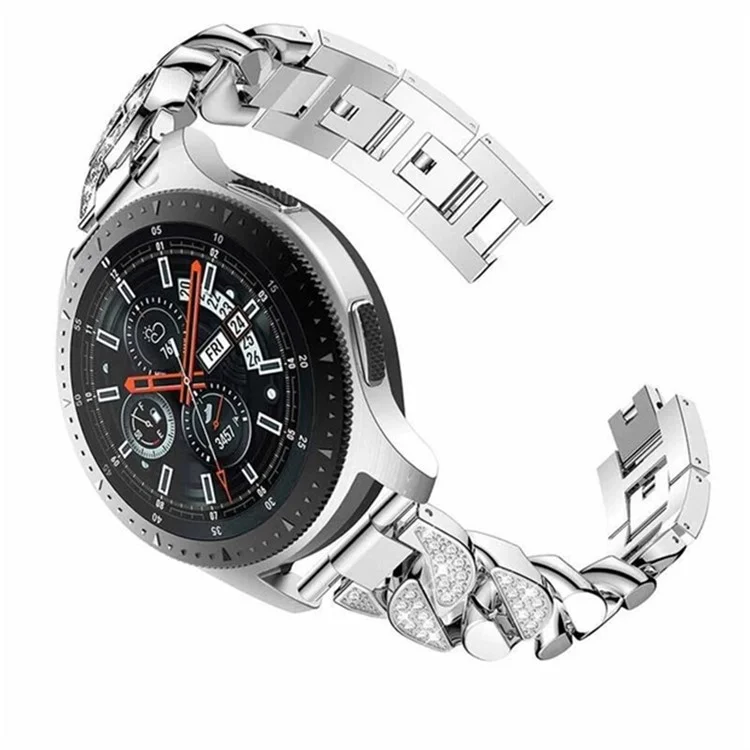 For Samsung Galaxy Watch6 40mm 44mm / Watch6 Classic 43mm 47mm / Watch 5 40mm 44mm / 5 Pro 45mm / Watch4 40mm 44mm Rhinestone Decor Band Metal Replacement Bracelet - Silver