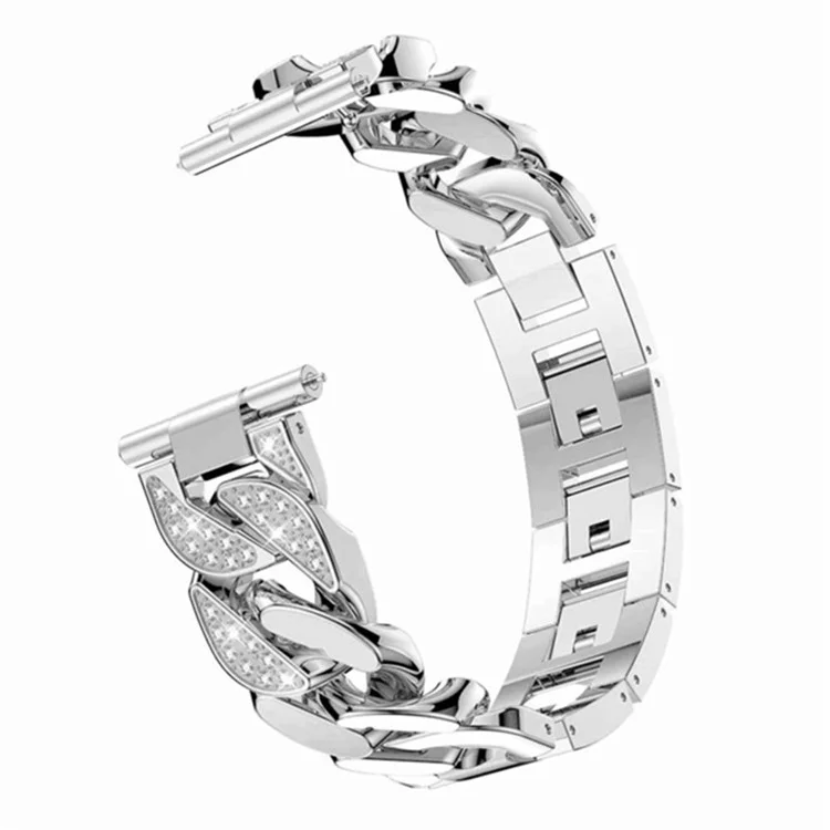 For Samsung Galaxy Watch6 40mm 44mm / Watch6 Classic 43mm 47mm / Watch 5 40mm 44mm / 5 Pro 45mm / Watch4 40mm 44mm Rhinestone Decor Band Metal Replacement Bracelet - Silver
