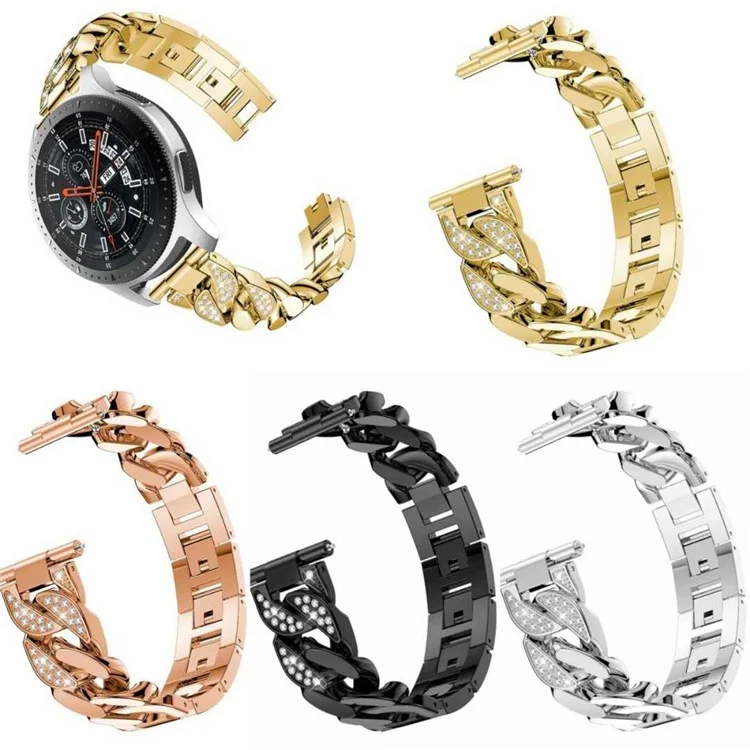 For Samsung Galaxy Watch6 40mm 44mm / Watch6 Classic 43mm 47mm / Watch 5 40mm 44mm / 5 Pro 45mm / Watch4 40mm 44mm Rhinestone Decor Band Metal Replacement Bracelet - Silver